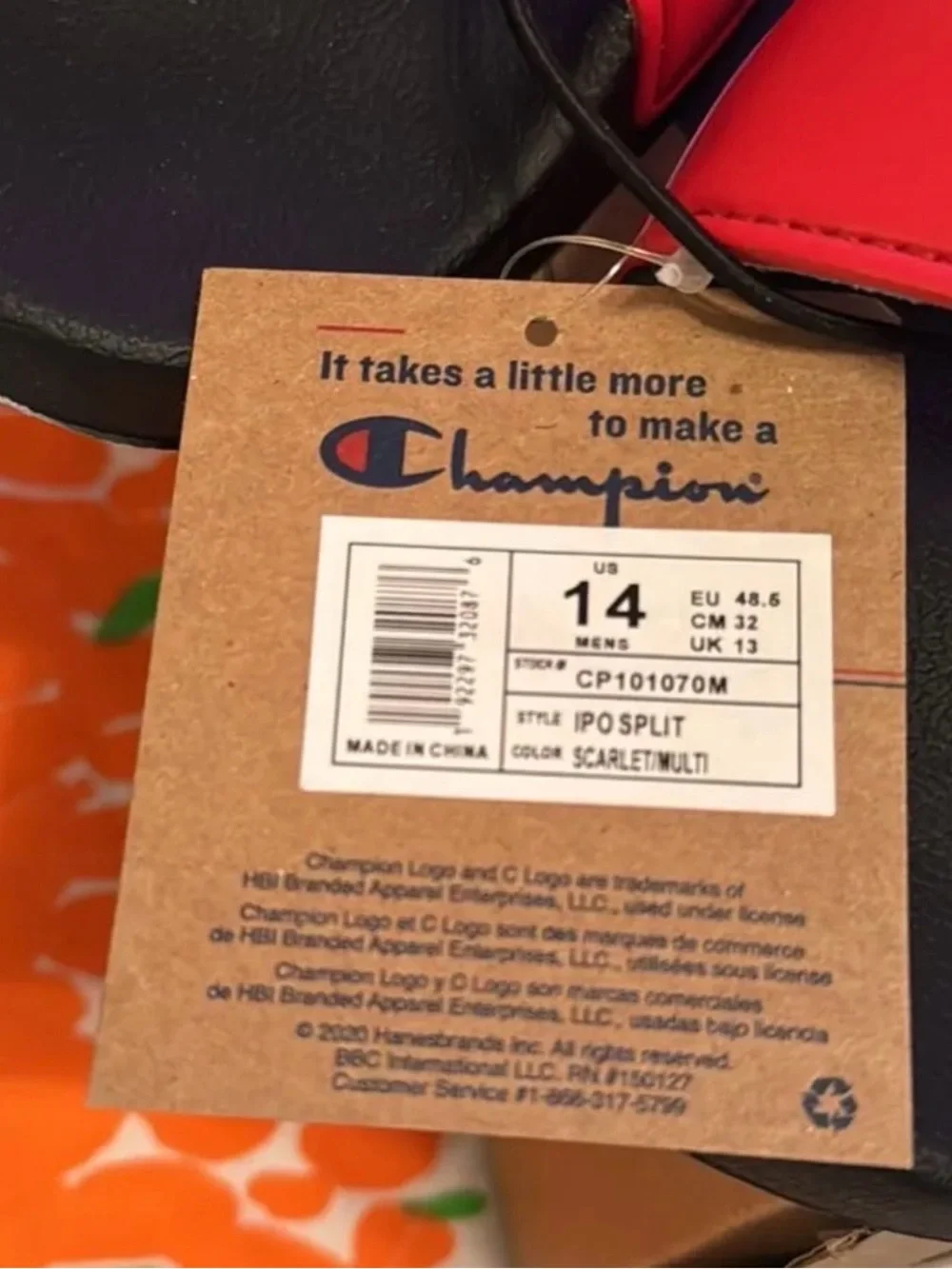 Champion Men's IPO SPLIT Scarlet/ Multi Slides Size 14 NWT